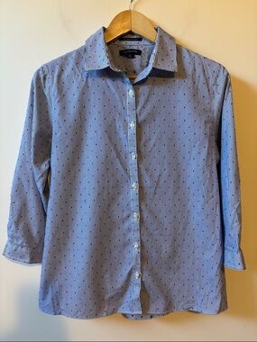 Lands' End Light Blue Pinstripe Button-Up Shirt